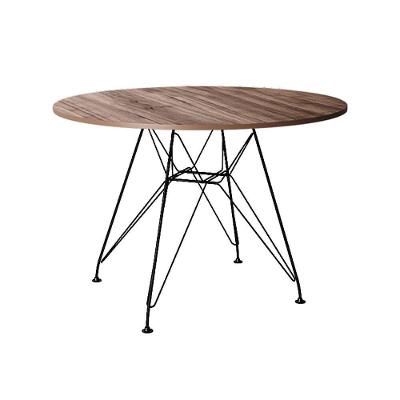 Mesa Eiffel Redonda 90Cm Tampo De Madeira Amendôa Com Base De Ferro Preto - Cor: Marrom