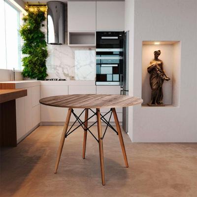 Mesa Redonda De Jantar Eames Eiffel 90cm Amêndoa Base Madeira Maciça - Cor: Marrom