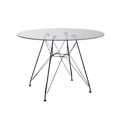 Mesa Eiffel Redonda 90Cm Tampo De Vidro Com Base De Ferro Preto - Cor: Preto