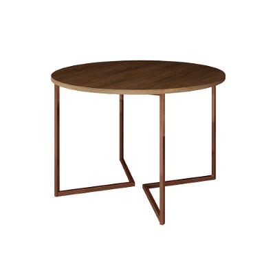 Mesa Jantar Industrial Amêndoa Base Cobre V Tampo 110Cm Redondo Cor: Amendoa
