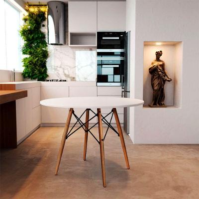 Mesa Eiffel90Cm Branca Base Madeira Maciça Branco