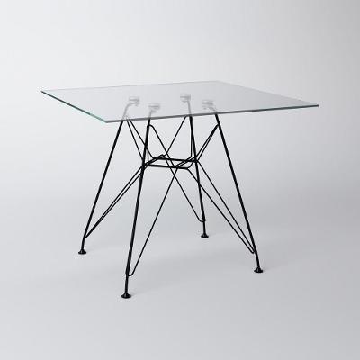 Mesa Eiffel Quadrada 90Cm Tampo De Vidro Com Base De Ferro Preto Cor: Branco
