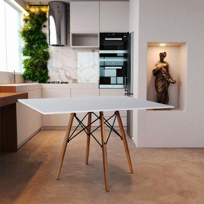 Mesa Eiffel Retangular Branca 120X75Cm Base Madeira Branco