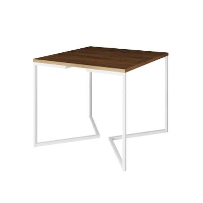 Mesa Jantar Industrial Quadrada Amêndoa 90Cm Base V Ferro Branco Cor: Amendoa