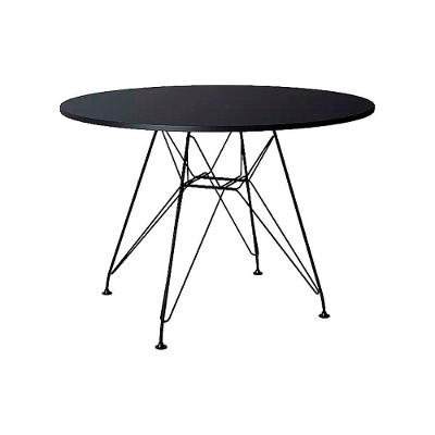 Mesa Ferro Preto Tampo Redondo Madeira Preto 110Cm