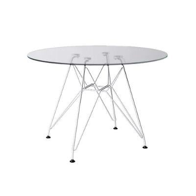 Mesa Eiffel Redonda 110Cm Tampo De Vidro Com Base De Ferro Branco - Cor: Branco