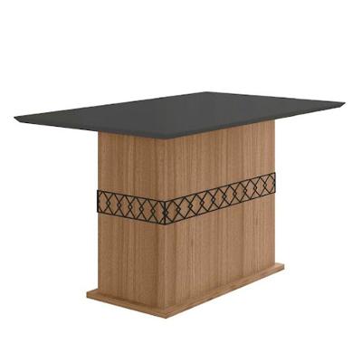 Mesa Para Sala De Jantar 136cm Retangular Tampo Chanfrado Agata Poliman Carvalho Com Grafite