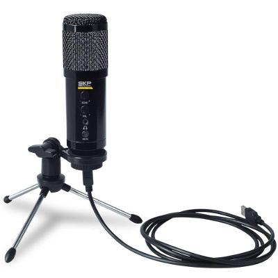 Microfone Com Cabo Usb Condenser Com Tripe Podcast 400U Preto