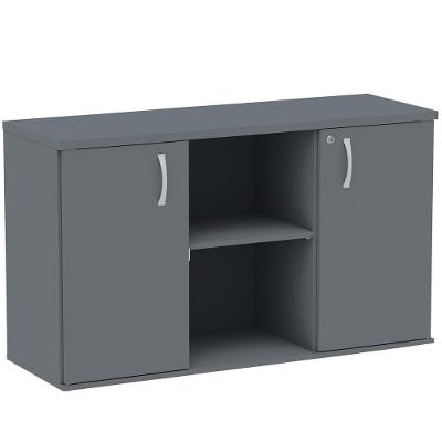 Armário Baixo Credenza Pe25 Pandin 121,50 Cm (Largura) Em Mdp Grafito Com Dois Nichos E Duas Portas