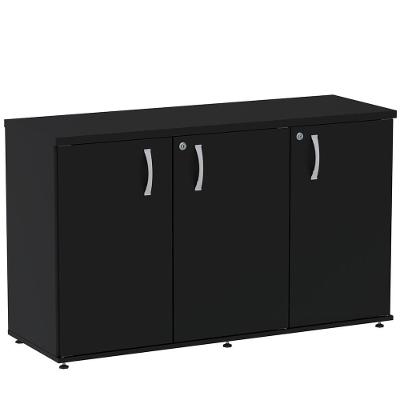Armário Baixo Credenza Pe25 Pandin 121,50 Cm (Largura) Em Mdp Liso Preto Com Três Portas