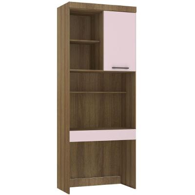 Bancada De Estudos Modulada 90cm 1 Porta E 1 Gaveta Paris Luciane Móveis Avelã Pf Com Rosa Pf