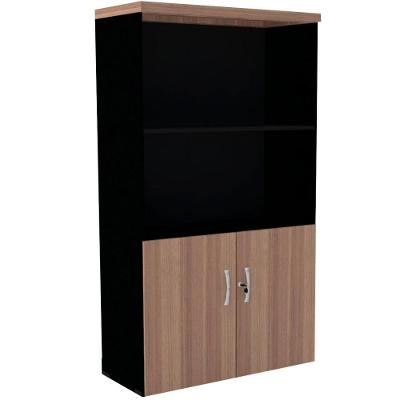 Armário Misto Pe40 Pandin 80 Cm Em Mdp Noce Naturalle E Preto Duas Portas E Prateleira Superior