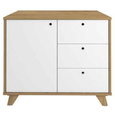 Armário Balcão Multiuso Para Escritório Sala 1 Porta 3 Gavetas Lugano A02 Olmo Branco - Lyam Decor