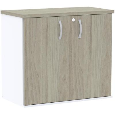 Armário Baixo Pe25 Pandin 80 Cm (Largura) Em Mdp Nogueira Casablanca E Branco Com Duas Portas