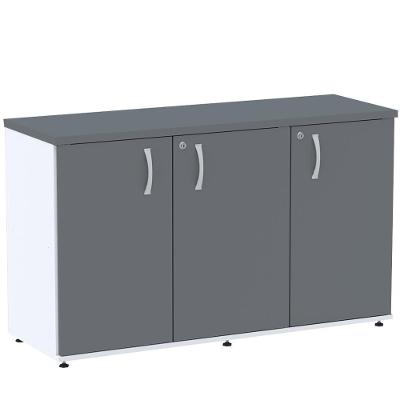 Armário Baixo Credenza Pe25 Pandin 121,50 Cm (Largura) Em Mdp Branco E Grafito Com Três Portas