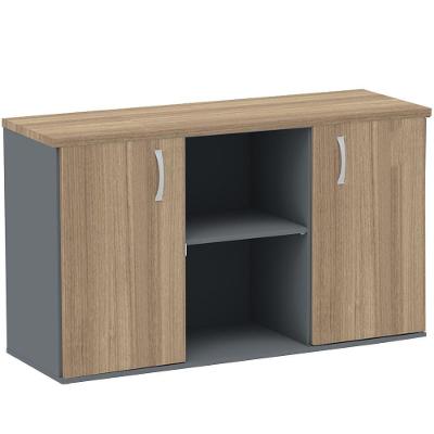 Armário Baixo Credenza Pe25 Pandin 121,50 Cm (Largura) Em Mdp Noce Naturalle E Grafito E Duas Portas
