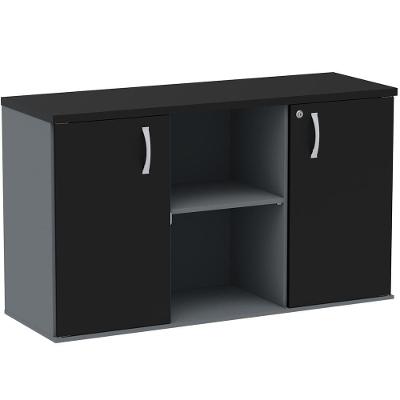 Armário Baixo Credenza Pe25 Pandin 121,50 Cm (Largura) Em Mdp Grafito E Preto E Duas Portas