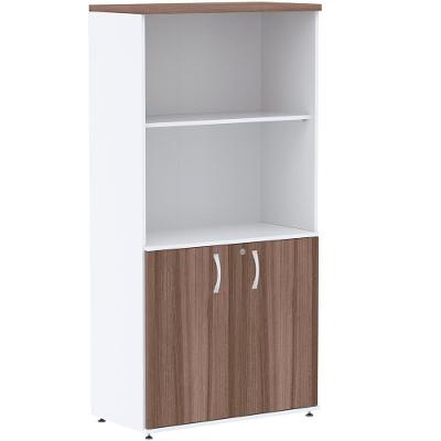 Armário Misto Pe25 Pandin 79,20 Cm Em Mdp Walnut E Branco Com Duas Portas E Prateleira Superior
