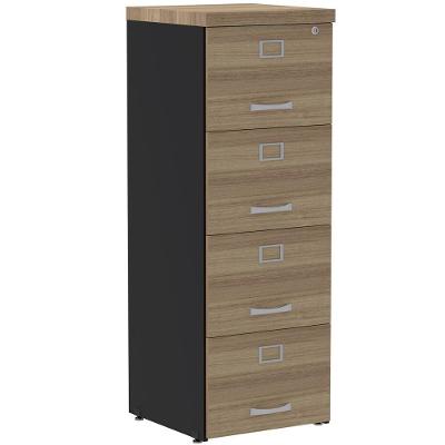 Armário De Arquivo Oficio Pe40 Pandin 45,70 Cm (Largura) Em Mdp Noce Naturalle E Preto 4 Gavetas