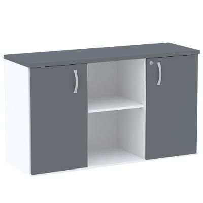Armário Baixo Credenza Pe25 Pandin 121,50 Cm (Largura) Em Mdp Branco E Grafito E Duas Portas