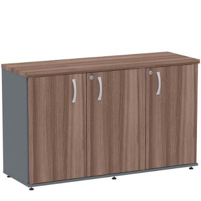 Armário Baixo Credenza Pe25 Pandin 121,50 Cm (Largura) Em Mdp Walnut E Grafito Com Três Portas