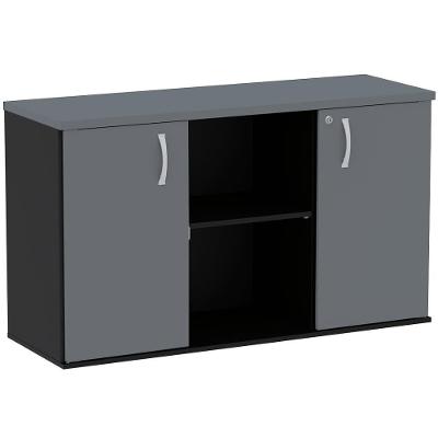 Armário Baixo Credenza Pe25 Pandin 121,50 Cm (Largura) Em Mdp Preto E Grafito E Duas Portas
