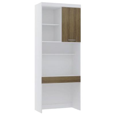 Bancada De Estudos Modulada 90cm 1 Porta Alpes Luciane Móveis Branco Pf Com Avelã Pf