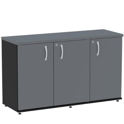 Armário Baixo Credenza Pe25 Pandin 121,50 Cm (Largura) Em Mdp Preto E Grafito Com Três Portas