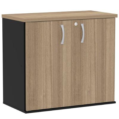 Armário Baixo Pe25 Pandin 80 Cm (Largura) Em Mdp Noce Naturalle E Preto Com Duas Portas