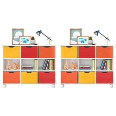 Kit 2 Nichos Organizadores Com Rodízios Toys Q01 6 Gavetas Branco Colorido