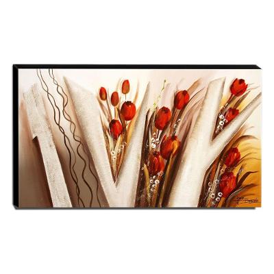 Quadro De Pintura Tulipas Vermelhas 60X105Cm-1494