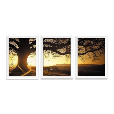 Quadro Mosaico Entardecer Árvore Peças A3 Branca