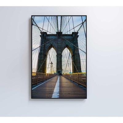 Quadro Ponte Do Brooklyn Pôr Do Sol 80x120 Cm Vidro Impresso