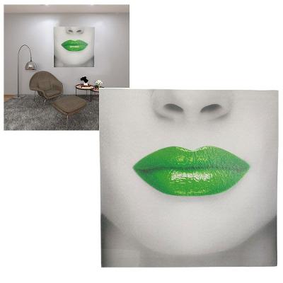 Quadro Batom Verde Moldura 40x40 Boca Textura Decoraçao Quarto Sala Casa Recepçao Consultorio Enfeite