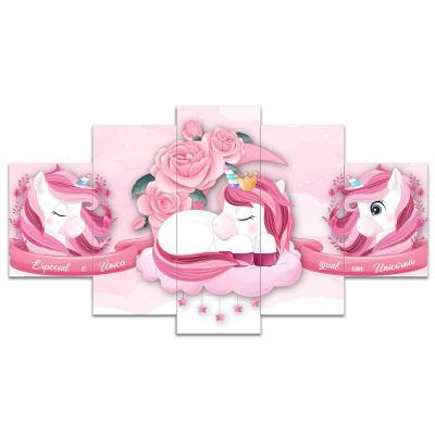 Kit Quadros Quarto Infantil Unicórnio Rosa Menina