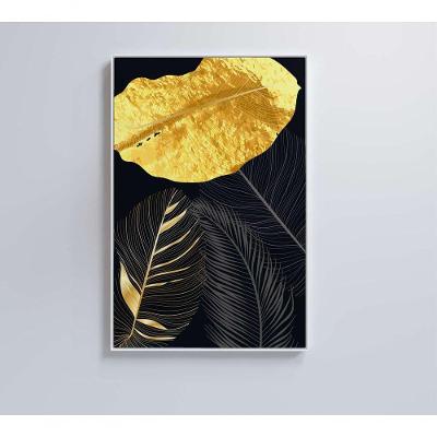 Quadro Folhas Douradas 2 40x60 Cm Tecido Canvas