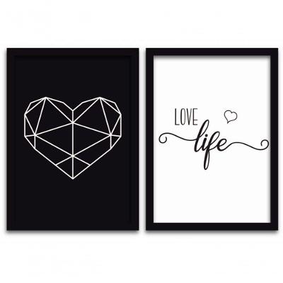 Conjunto Quadros 2pçs 40X60 Love Life Moldura Preta
