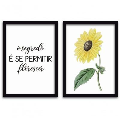 Conjunto Quadros 2pçs 20X30 Girassol Moldura Preta