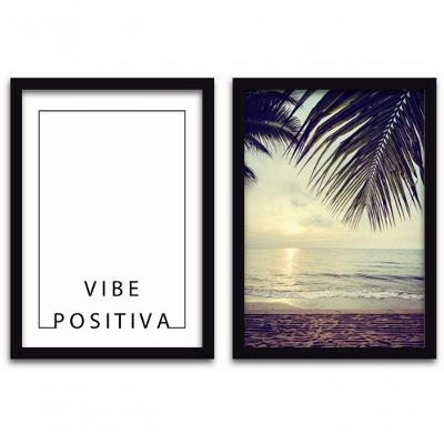 Conjunto Quadros 2pçs 40X60 Vibe Positiva Moldura Preta