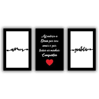 Kit Placas Quadros Decorativos 3Pçs 20X30 Deus Amor Gratidão