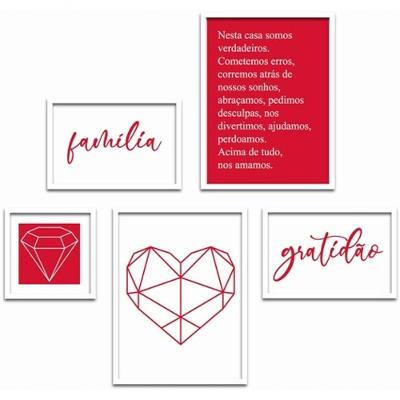 Conjunto Quadros Decorativos 5 Peças Familia Moldura Branca