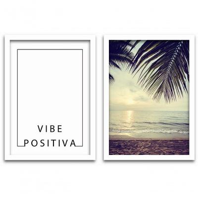 Conjunto Quadros 2pçs 40X60 Vibe Positiva Moldura Branca