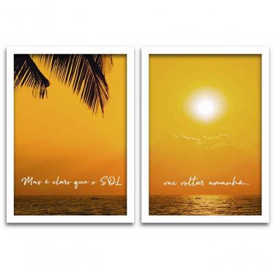 Conjunto Quadros 2pçs 40X60 Sol E Mar Moldura Branca