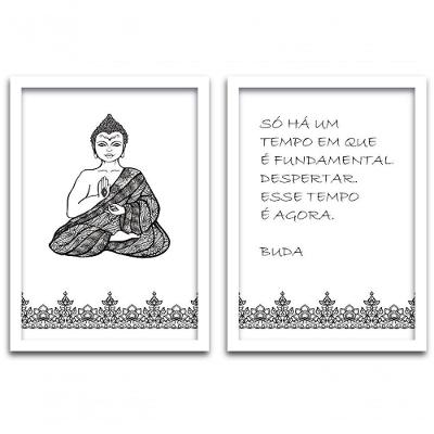 Conjunto Quadros 2pçs 40X60 Buda Moldura Branca Fundo Branco