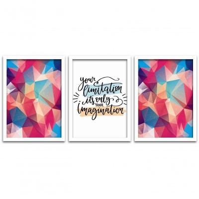 Kit Quadros 3 Pçs Mdf 30X40 Forma Frases 2 Moldura Branca