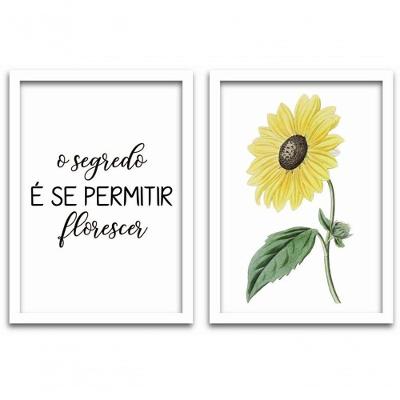 Conjunto Quadros 2pçs 20X30 Girassol Moldura Branca