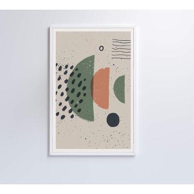 Quadro Abstrato Círculo, Pontos E Meia Lua 120x80 Cm Tecido Canvas