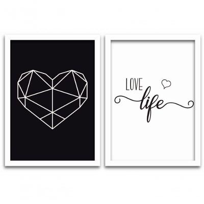 Conjunto Quadros 2pçs 40X60 Love Life Moldura Branca