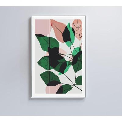 Quadro Pintura Folhas Verdes E Rosa 80x120 Cm Vidro Impresso