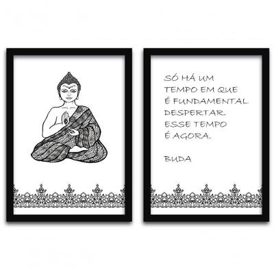 Conjunto Quadros 2pçs 40X60 Buda Moldura Preta Fundo Branco